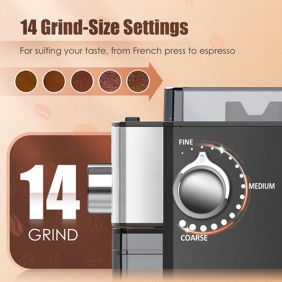 CHEFFANO BG701 Burr Coffee Grinder, Electric Coffee Bean Grinder (Black) - New - Picture 6 of 8